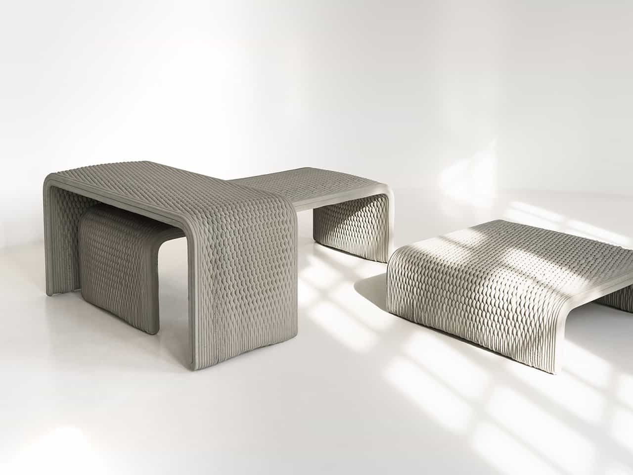 Woven Concrete, mobilier en béton tissé à Tokyo